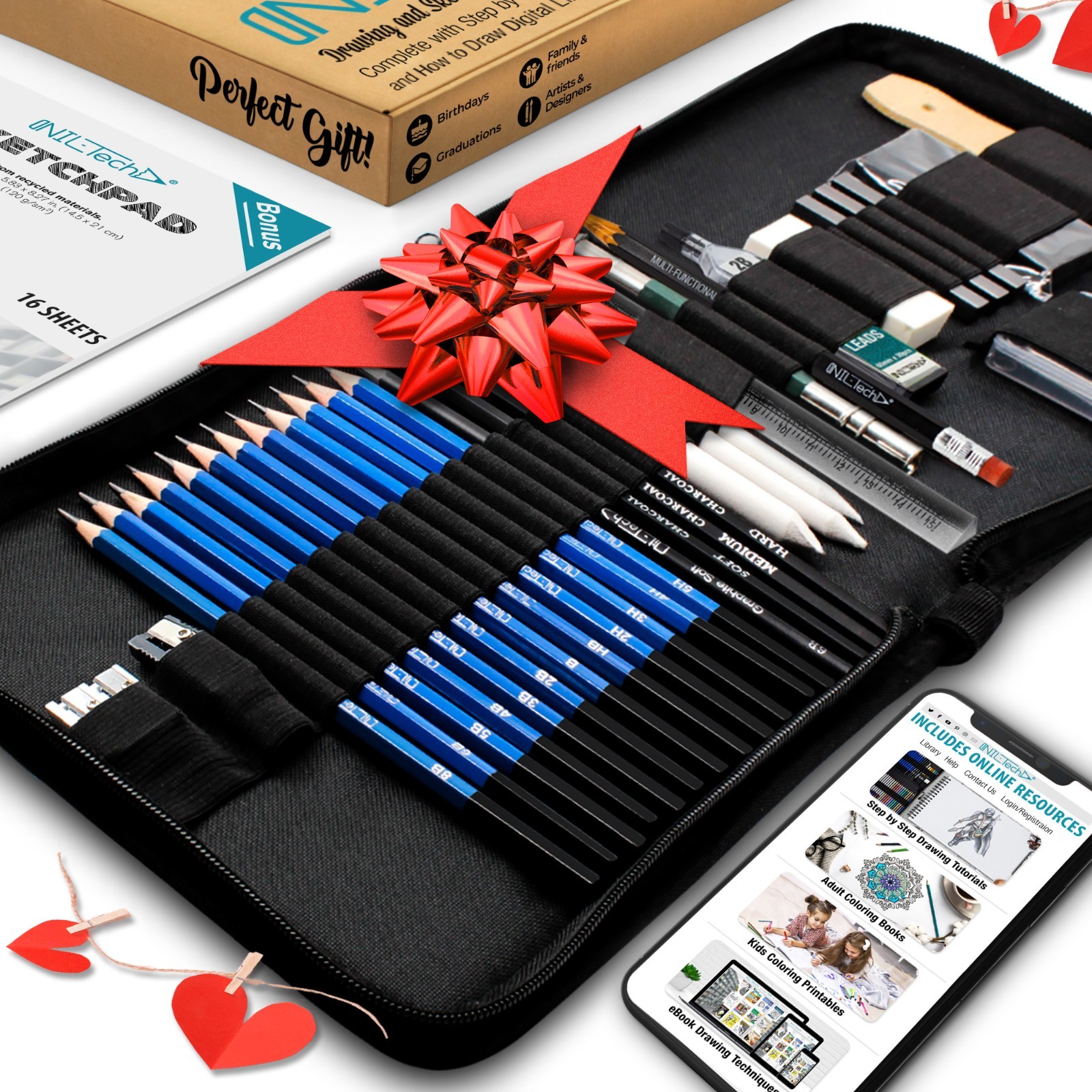 Professional Drawing Artist Sketching Set Pencils and Sketch Charcoal Art & Case