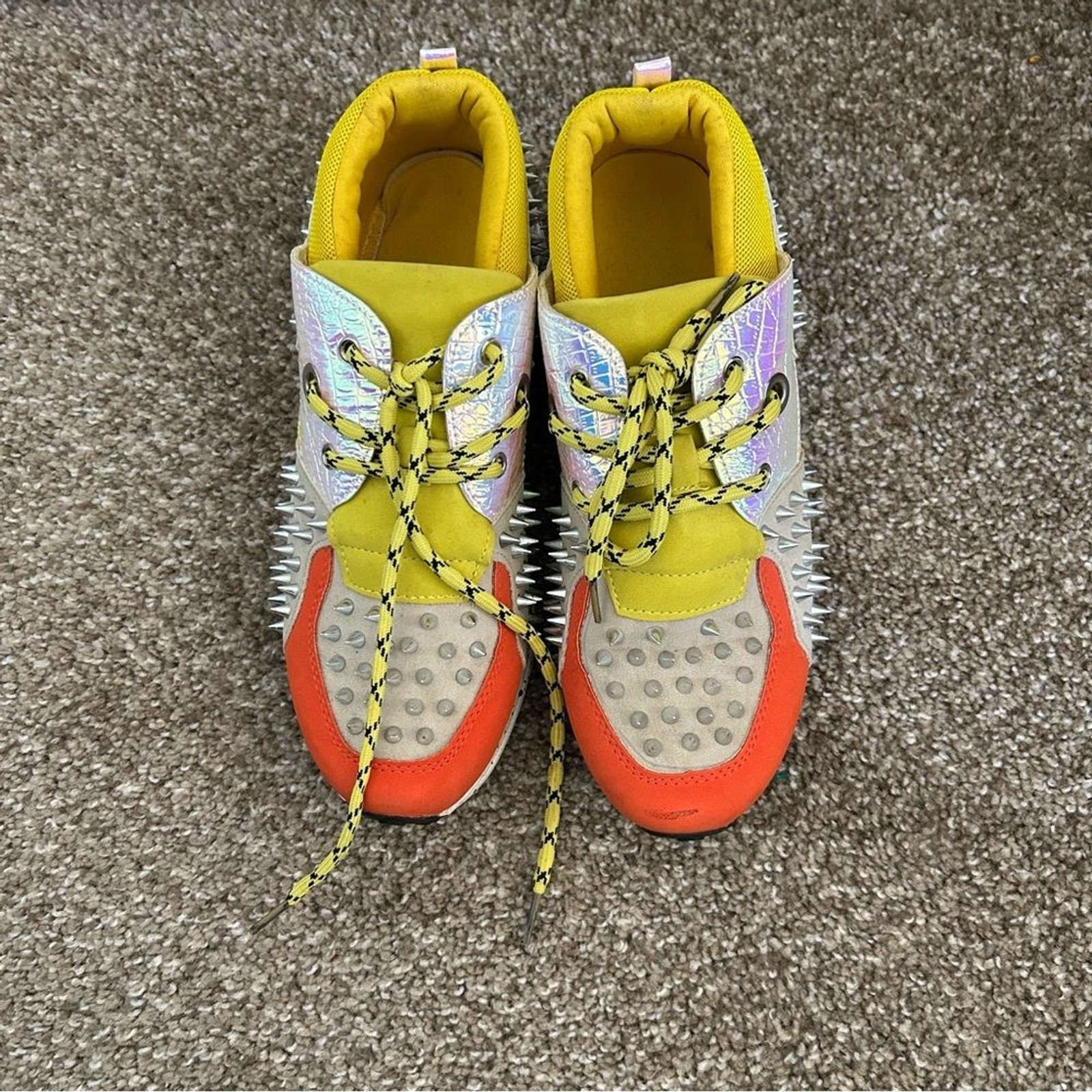 Women’s Studded High-Top Sneakers | Size 9.5 Wide | Colorblock Statement Shoes