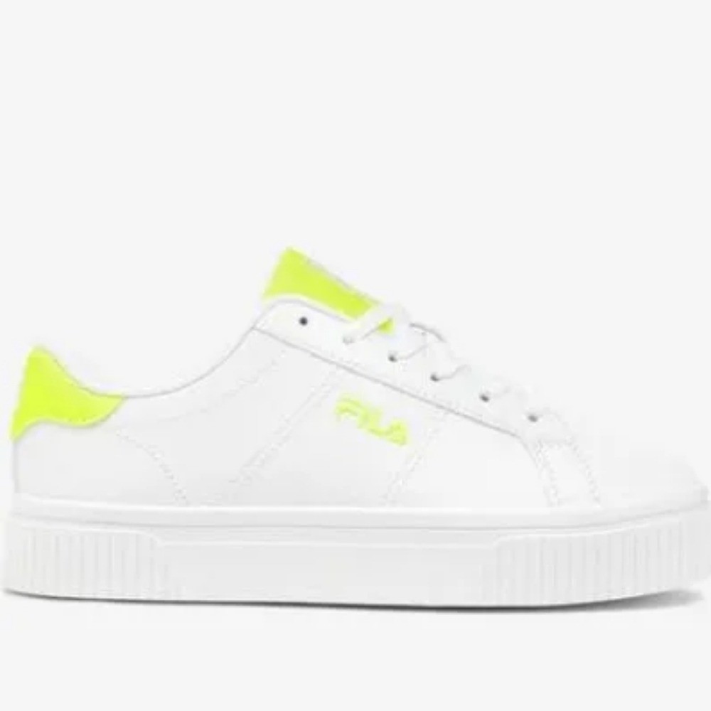 Fila Panache Platform White Statement Round Sneakers Neon Yellow Accent Size 8.5