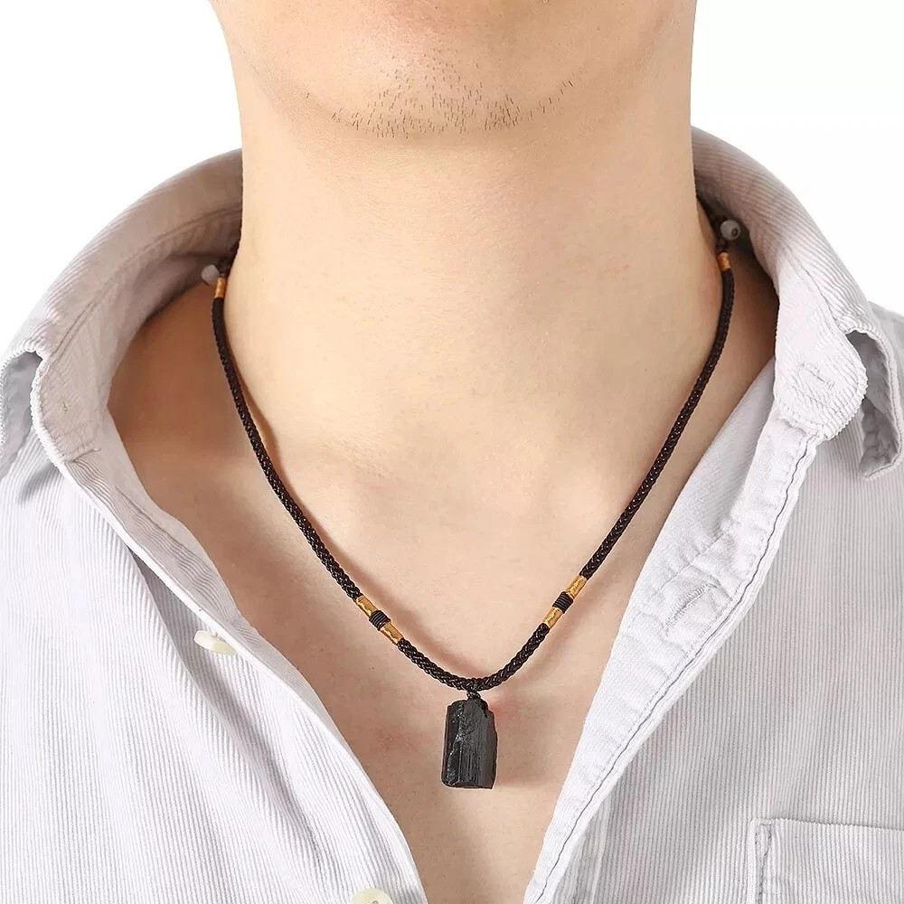 Black Tourmaline Irregular Pendant Healing Protection Men Women Necklace Gifts