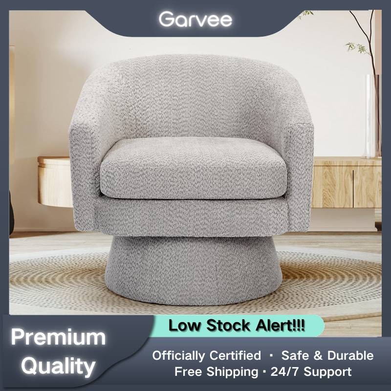 Cozy 360° Swivel Arm Chair Round Chenille Fabric Soft Cushion for Home