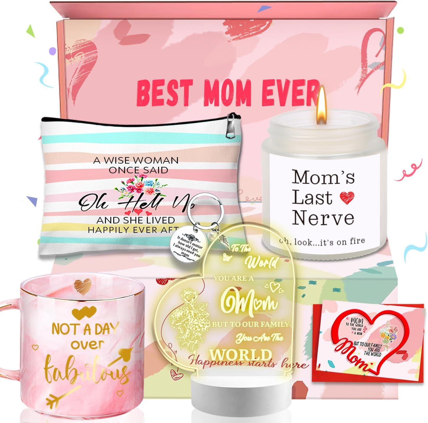 Gifts for Mom - Unique Mother's Day Gift Basket with Mug, Candle, Night Light