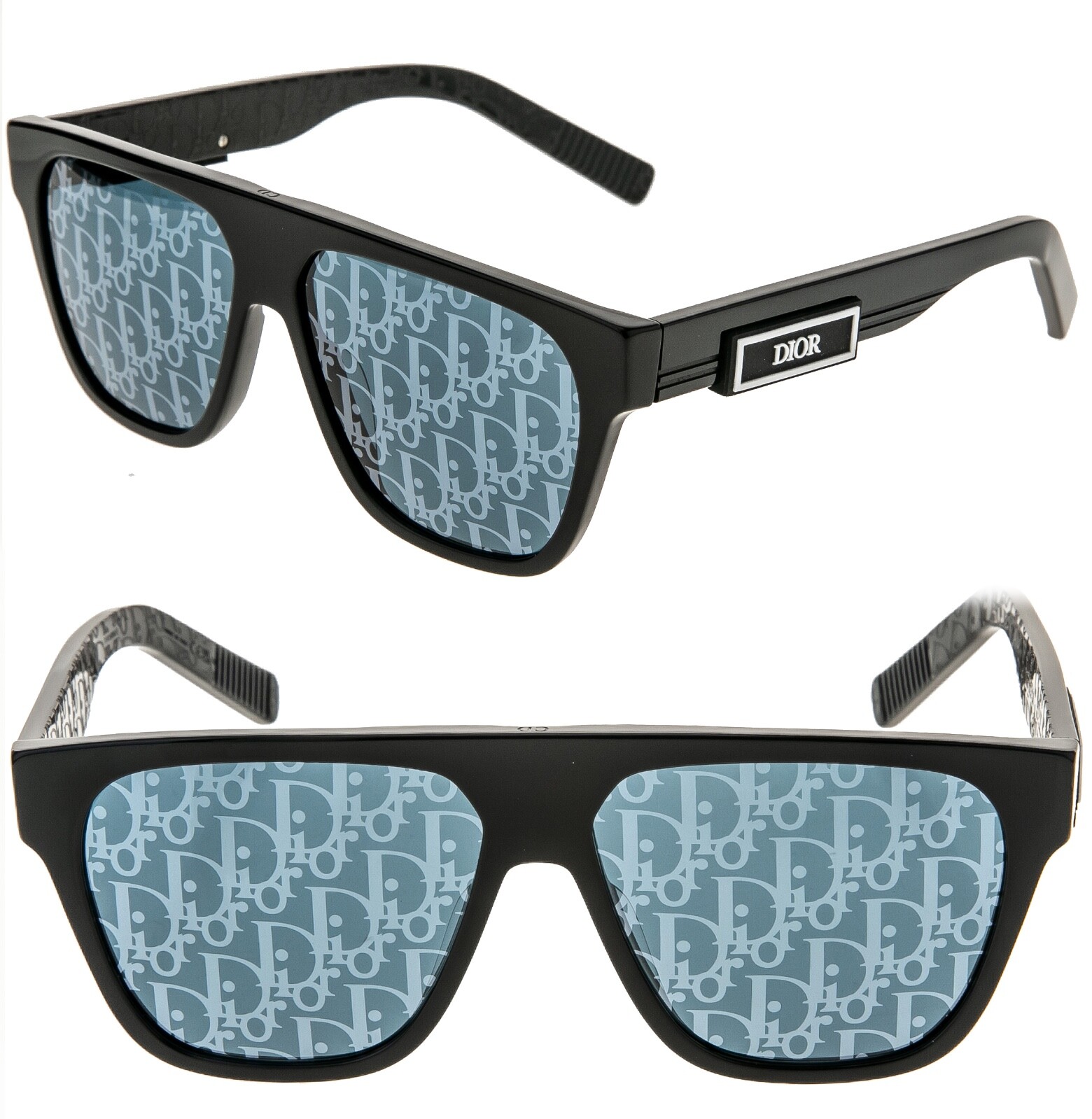 CHRISTIAN DIOR Black Blue Mirror Oblique Print B23 S3I Sunglass DM40080I DiorB23
