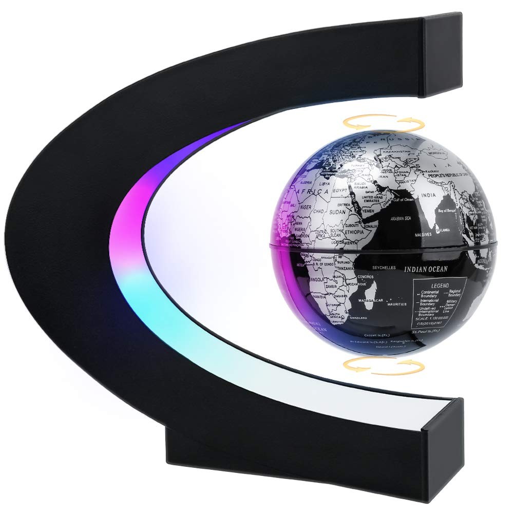 MOKOQI Magnetic Levitating Globe with LED Light, Cool Tech Gift for Men Black 