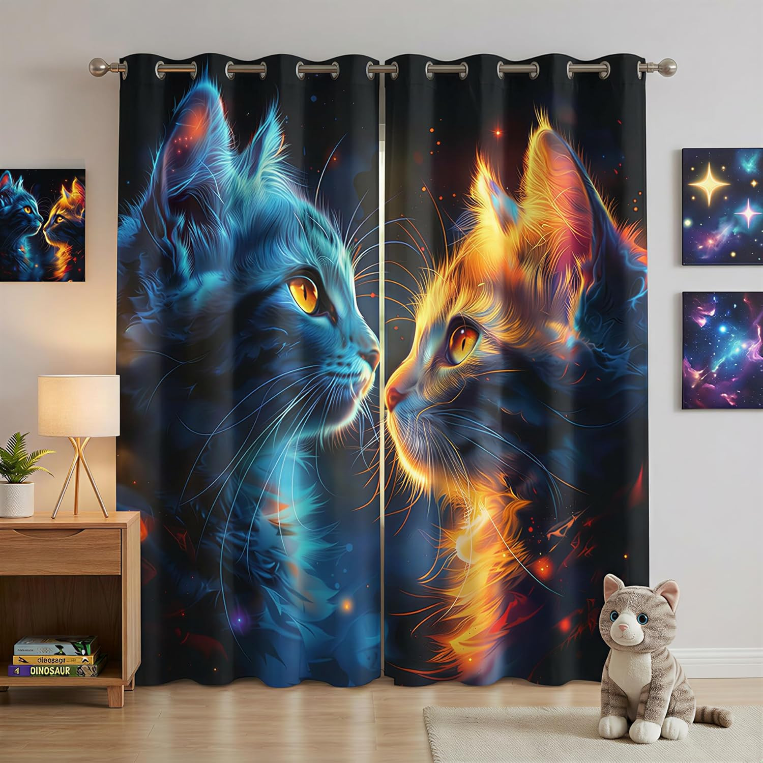 Cat Blackout Curtains for Girls Boy Home Decor, Lovely Pet Kawaii Kitten Cute Ki