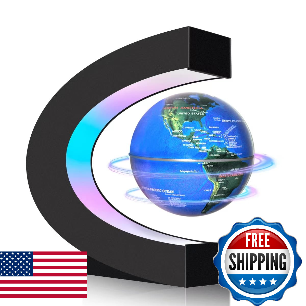 Poojaed Magnetic Levitating Globe with LED Lights - Cool Tech Gift & Desk Decor