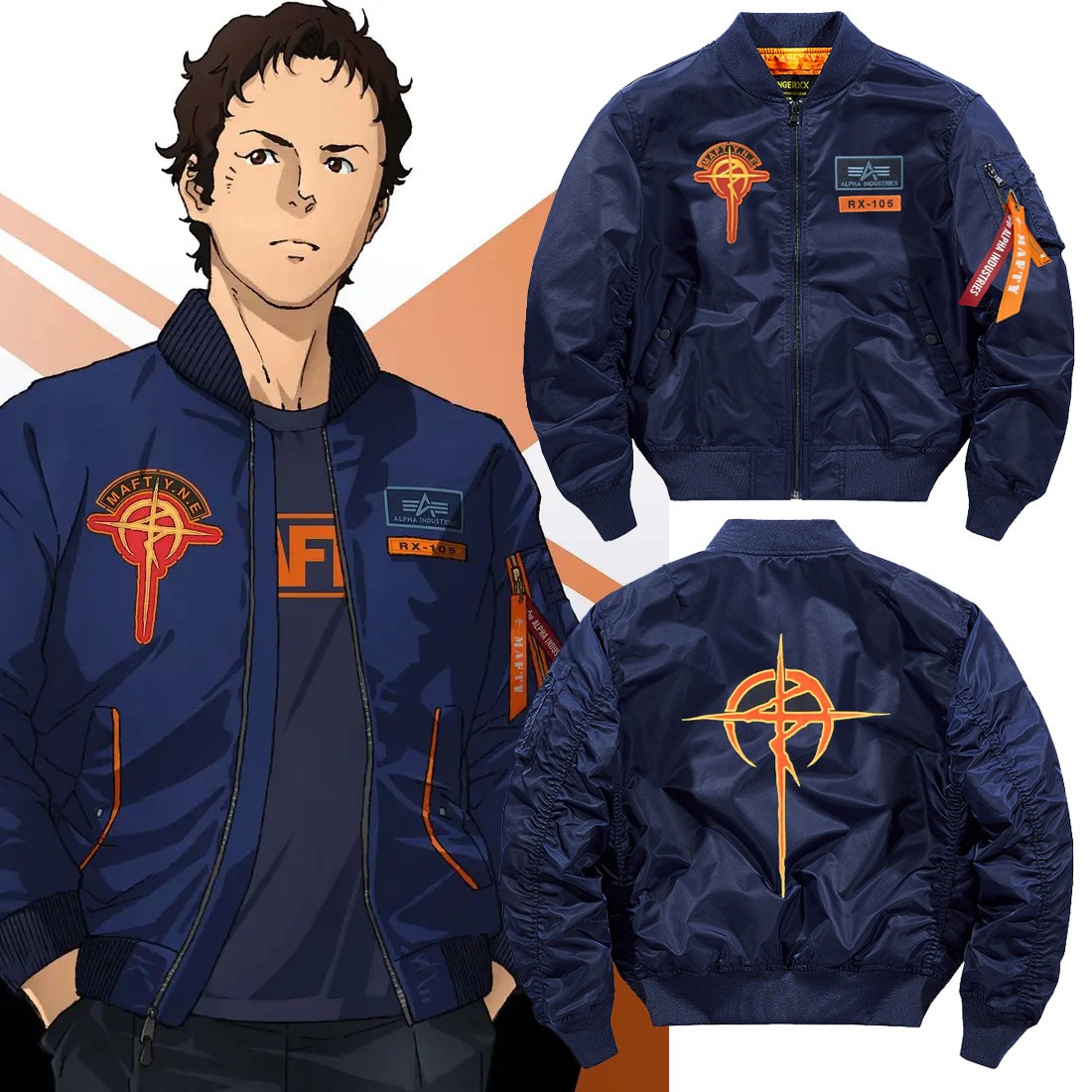 GUNDAM Hathaway Noa‌ Flight Jacket Casual Style Embroidery Zipper Coat Outwear