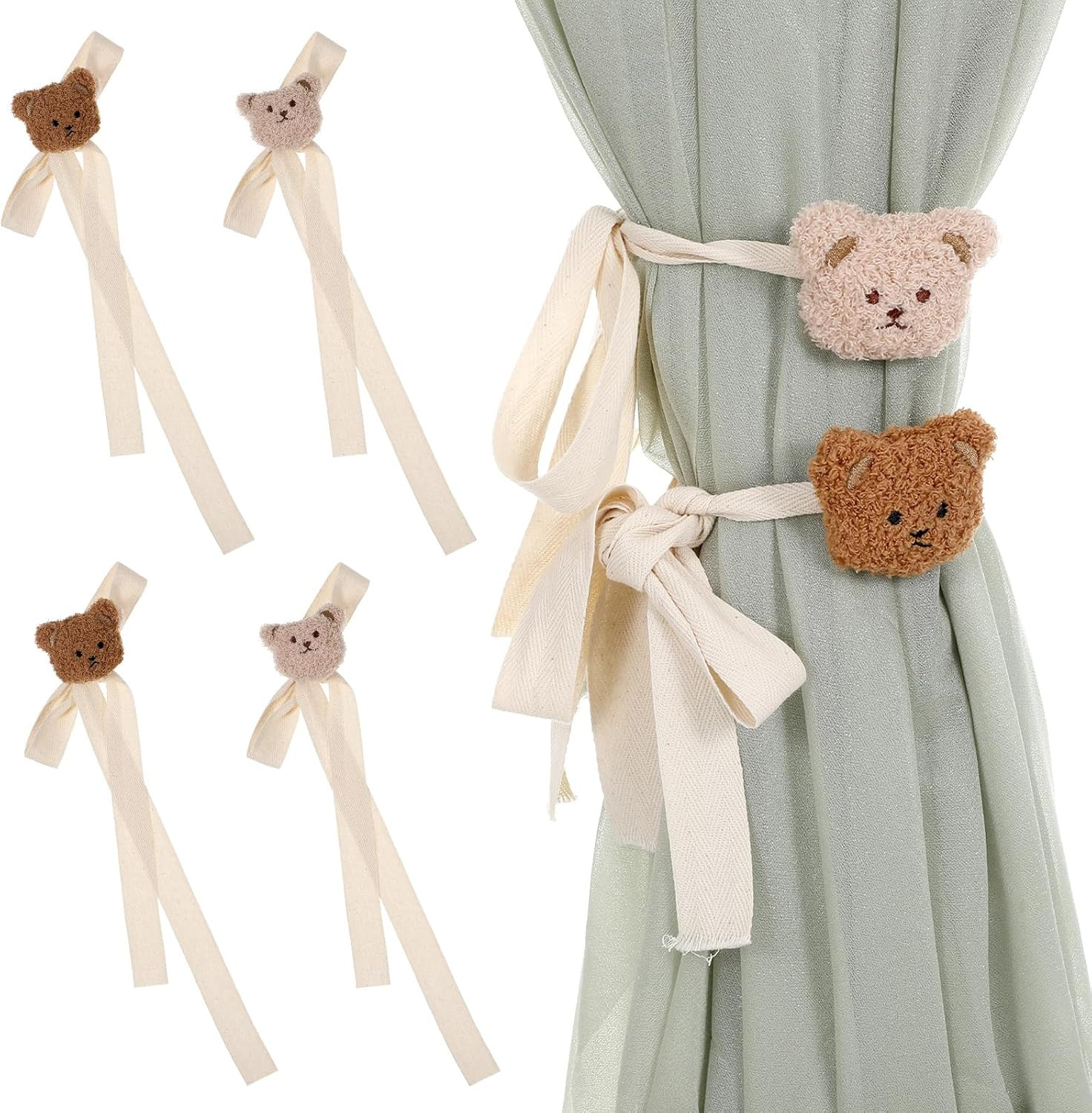 Ymapinc 4Pcs Bear Nursery Decor Curtain Ties, Cute Cartoon Bear Curtain Tieback 