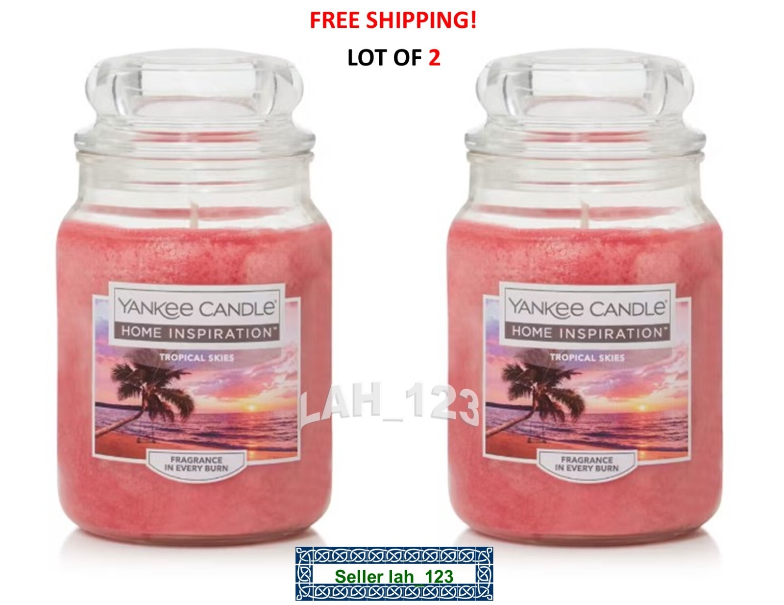 LOT/2 Yankee Candle Large Jar~TROPICAL SKIES 19 oz ea~Home Inspiration~NEW+FRESH