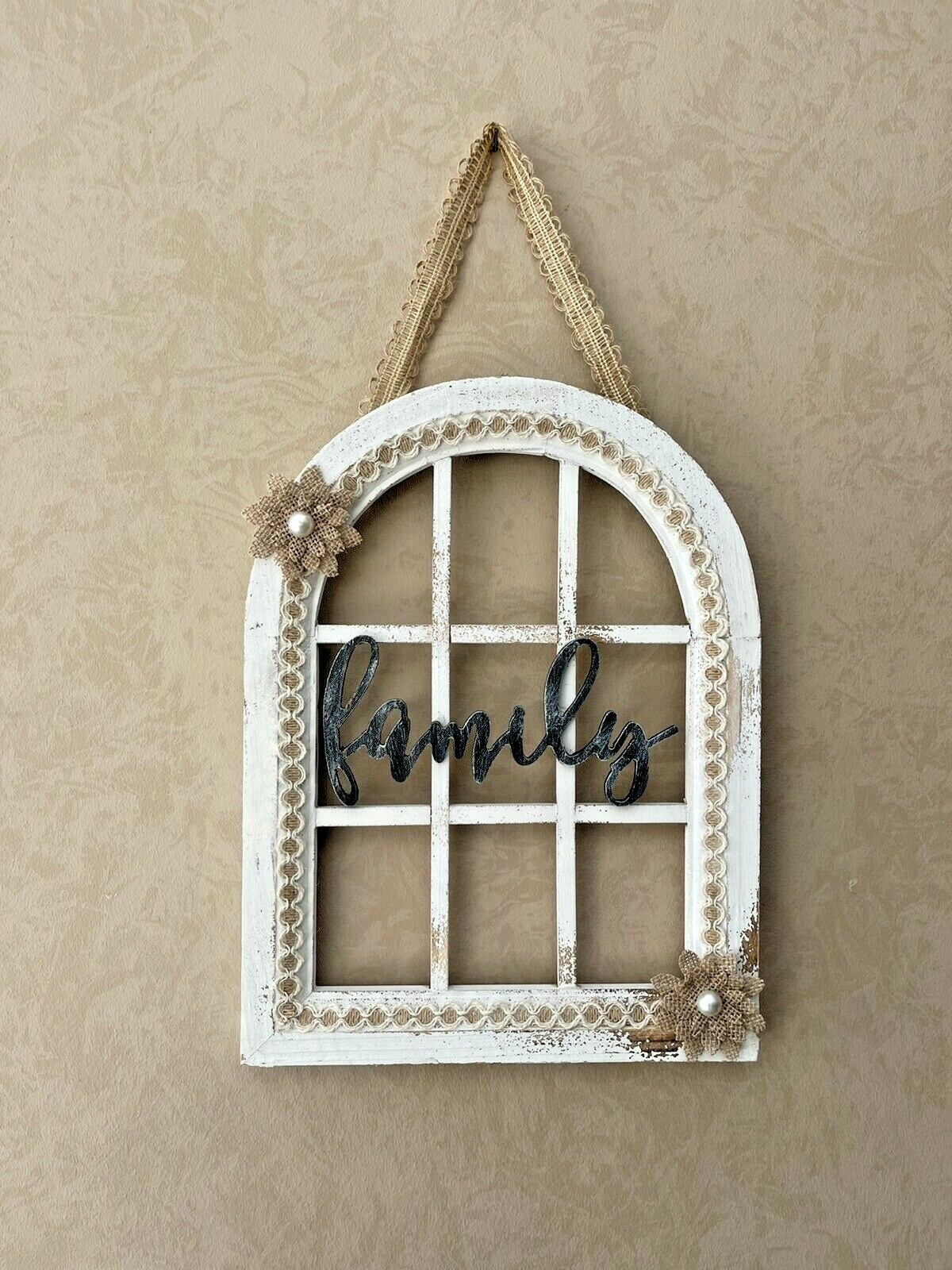 Family Windowpane Wall Plaque Inspirational Home Décor - Hand Embellished