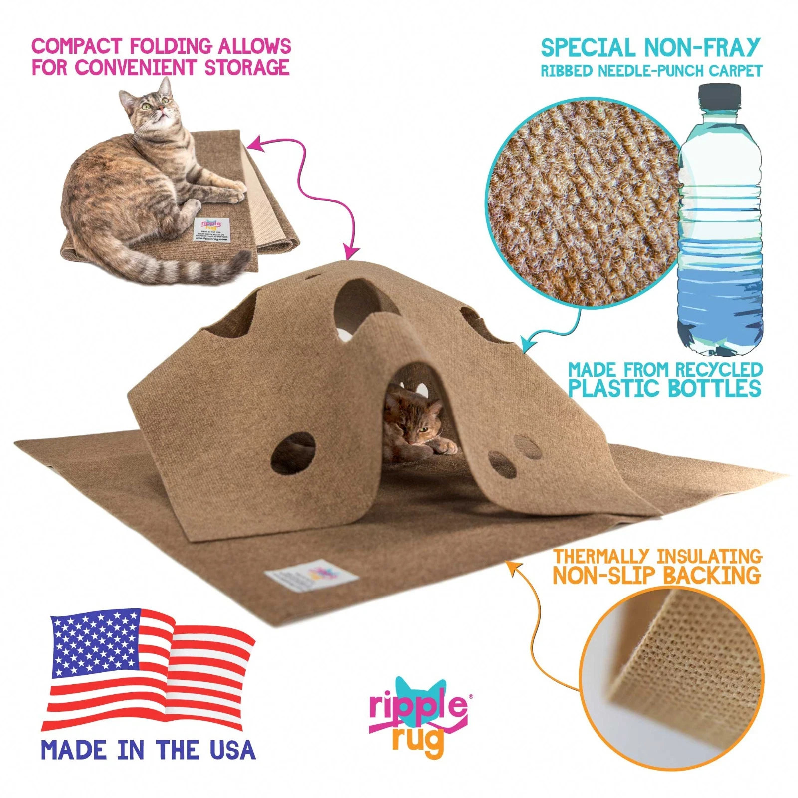 The Ripple Rug Cat Activity Play Mat - Made in USA - We are the Manufacturer 