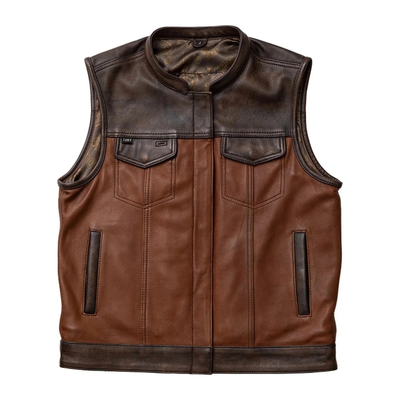 Men's Dual Tone Club Style  Brown Leather Motorcycle Vest