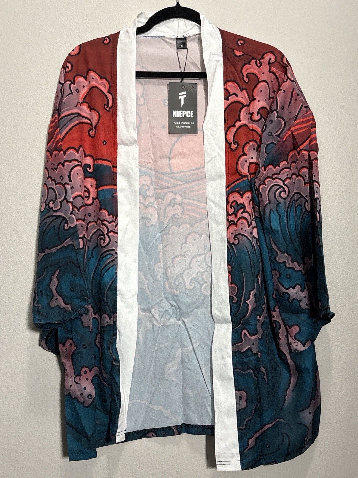 NWT NIEPCE Japanese Wave Kimono Cardigan XL Open Front Streetwear Robe