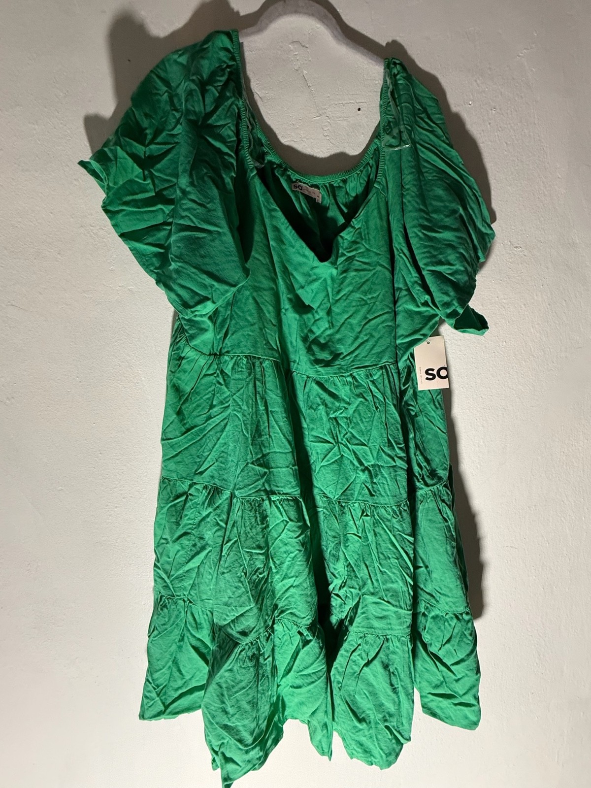 Sonoma Womens Green Peasant Blouse Top Tiered Flutter Sleeve Boho Style