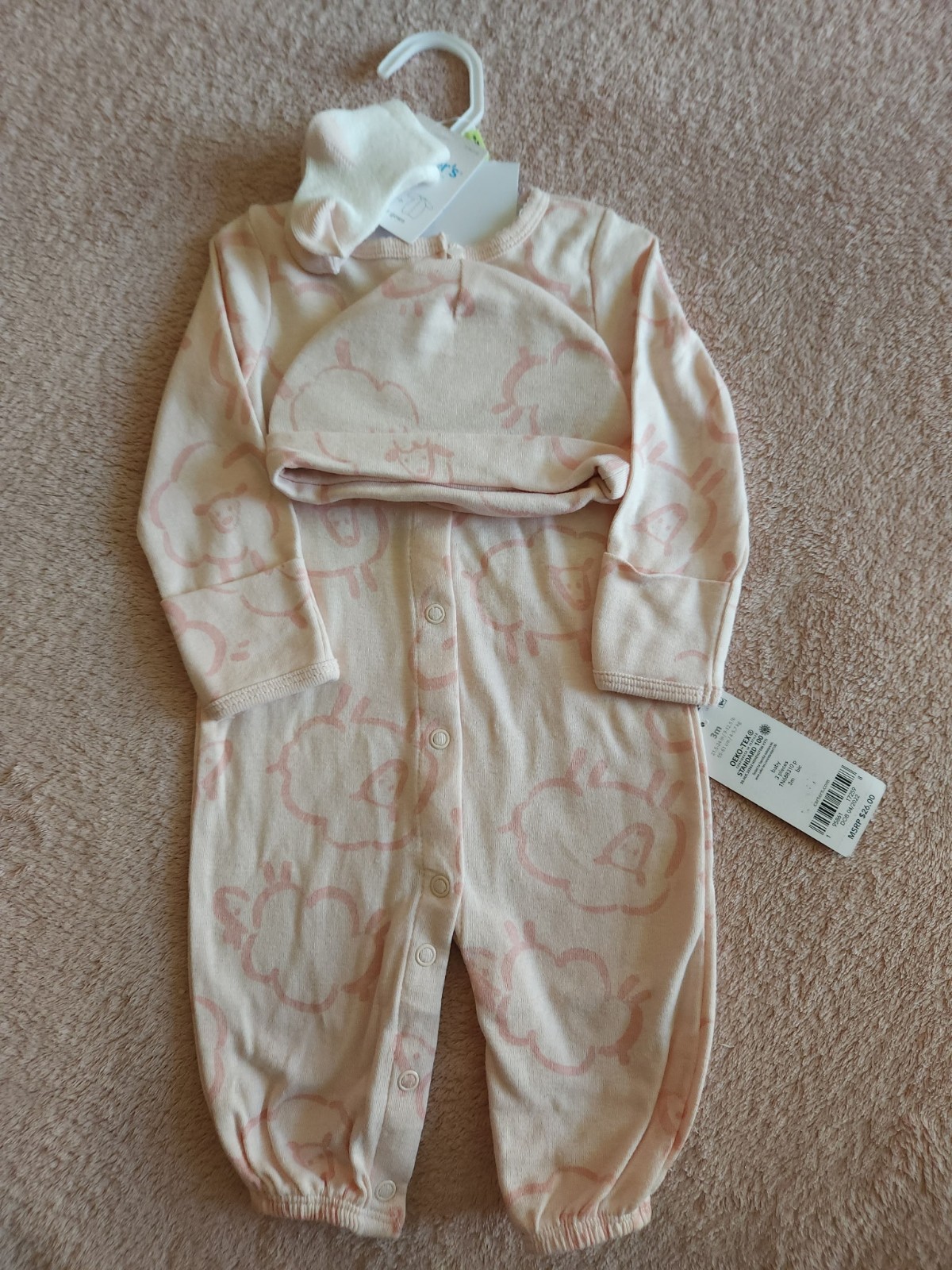 Carter's 3-Piece Sheep Layette Set 3m Unisex Baby Animal Print Outfit