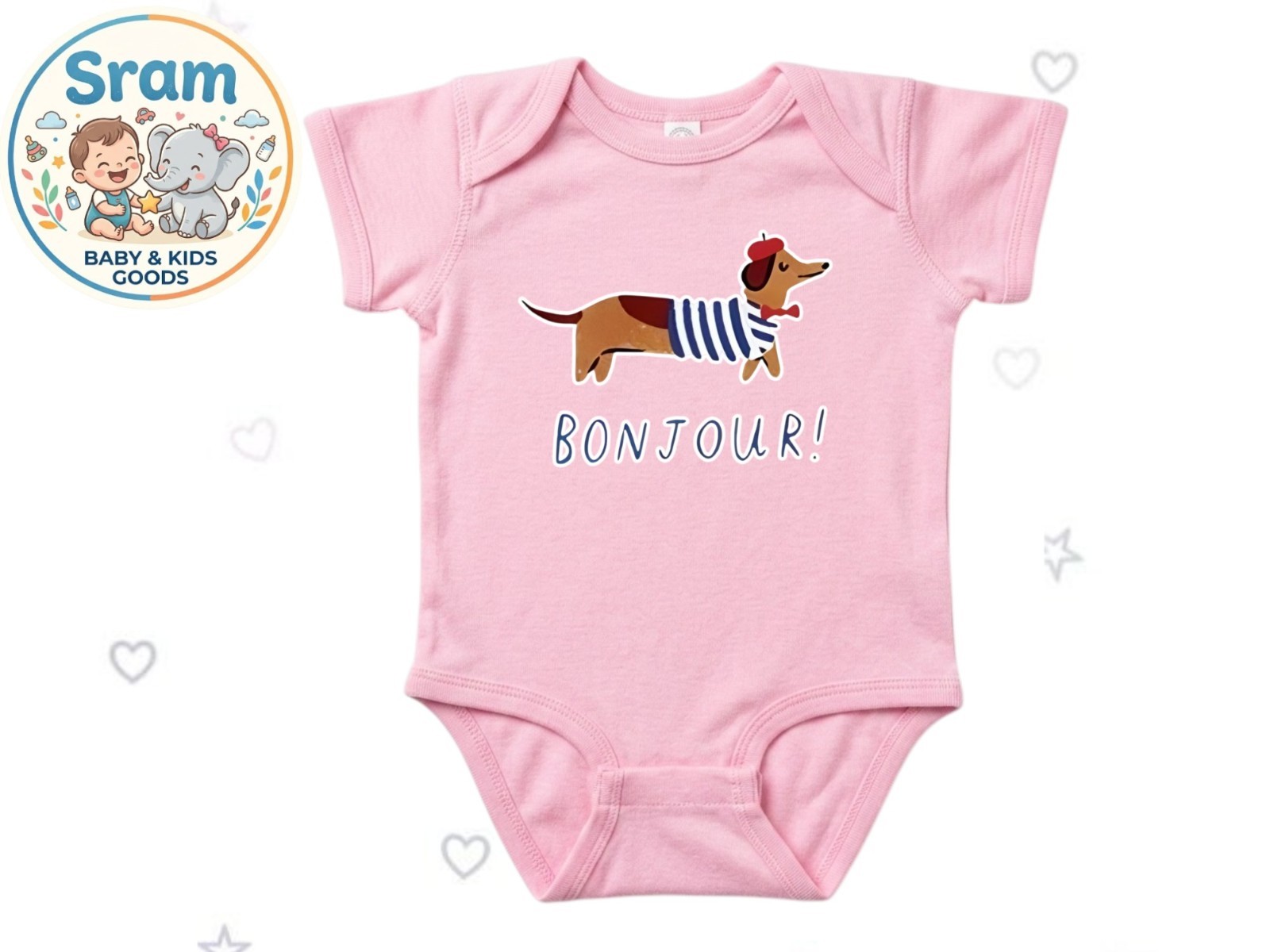 Bonjour Baby Bodysuit French Dachshund Cute Newborn Gift Outfit Sizes NB to 12M