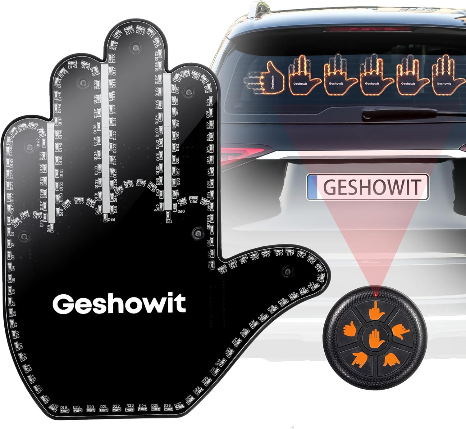 Car Accessories Finger Hand Light With 6 Gestures w/ Remote Truck Car LED Signs