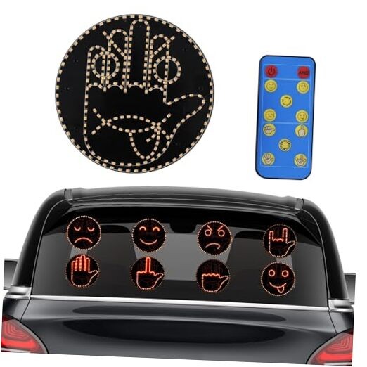 4 Emojis and 4 Gestures Middle Finger Car Light with Remote, Road Rage LED 