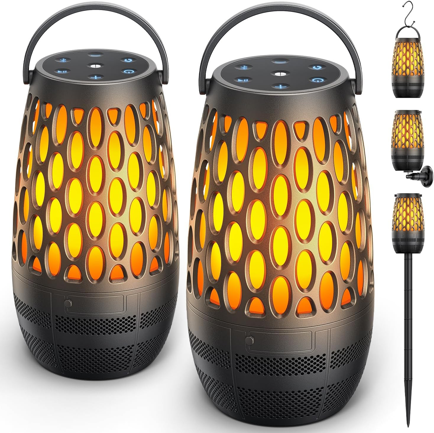 Outdoor Speakers Bluetooth Waterproof IPX6 with Flame Lights, Gadget Gifts for M