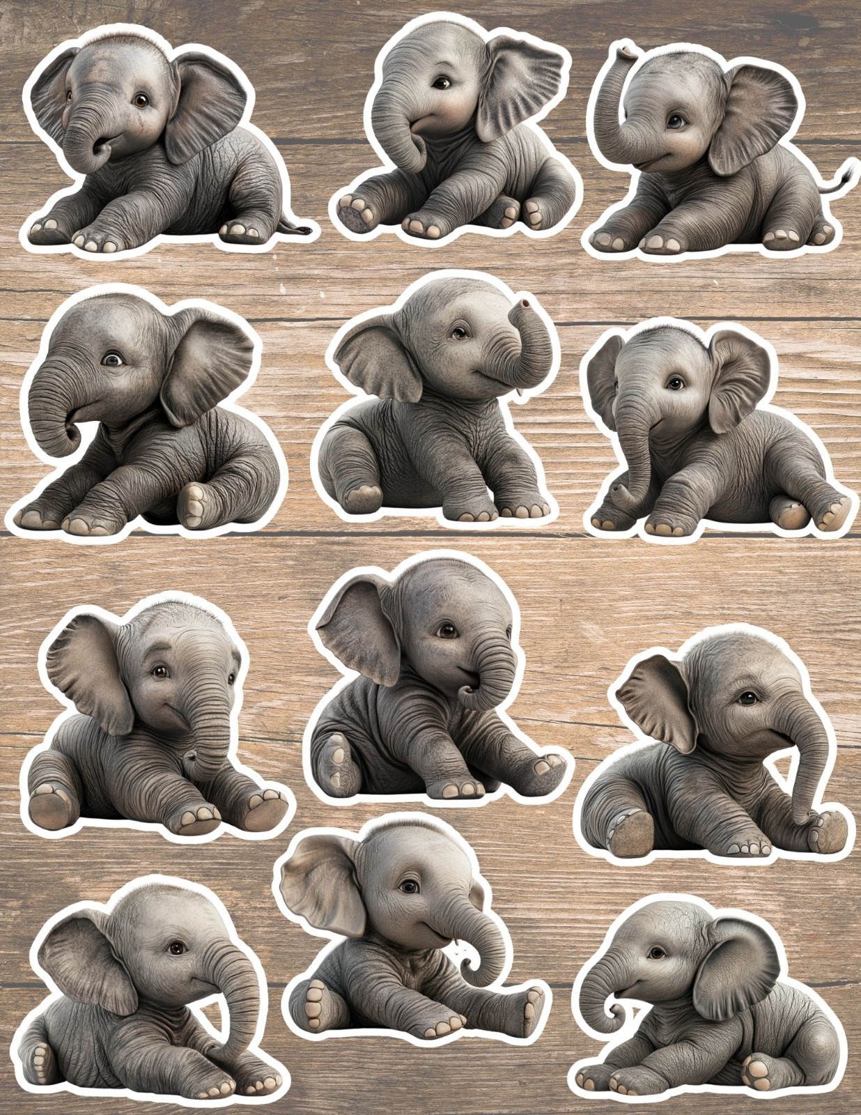 Cute Baby Elephant Die Cut Vinyl Stickers Set Scrapbooking Laptop Waterbottle 