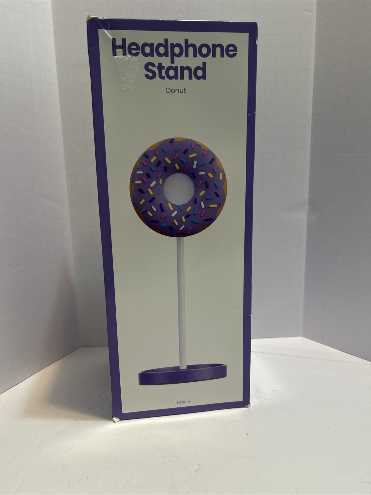 Fun Purple Donut Headphone Stand 12.2" tall w/ Accessory Base NIB CP #358