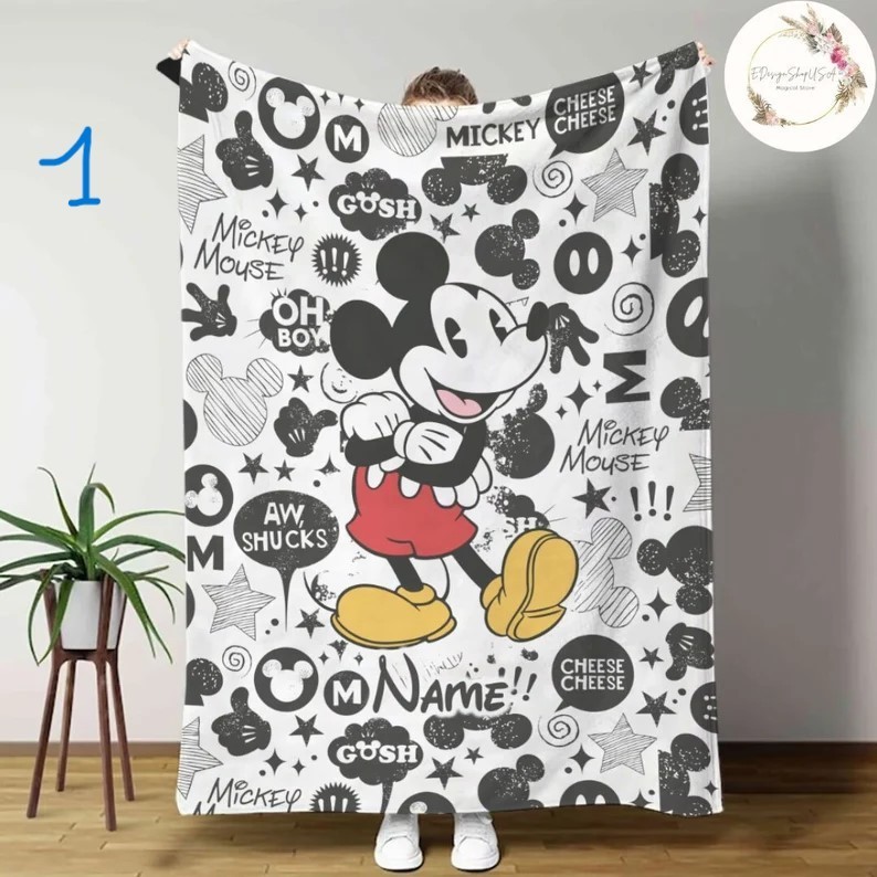 Personalized Cute Mouse Couple Custom Name Baby Flannel Blanket Gift
