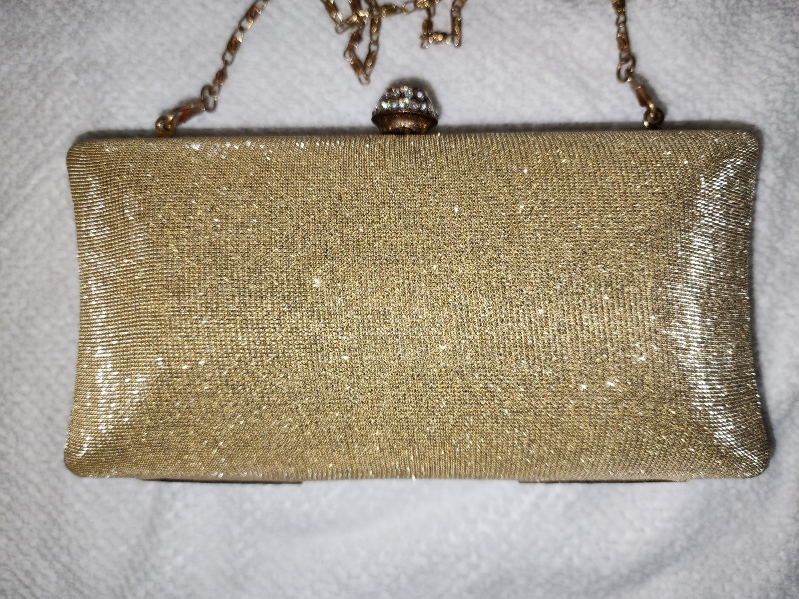 JNB Metallic Gold Glitter Evening Clutch Bag Rhinestone