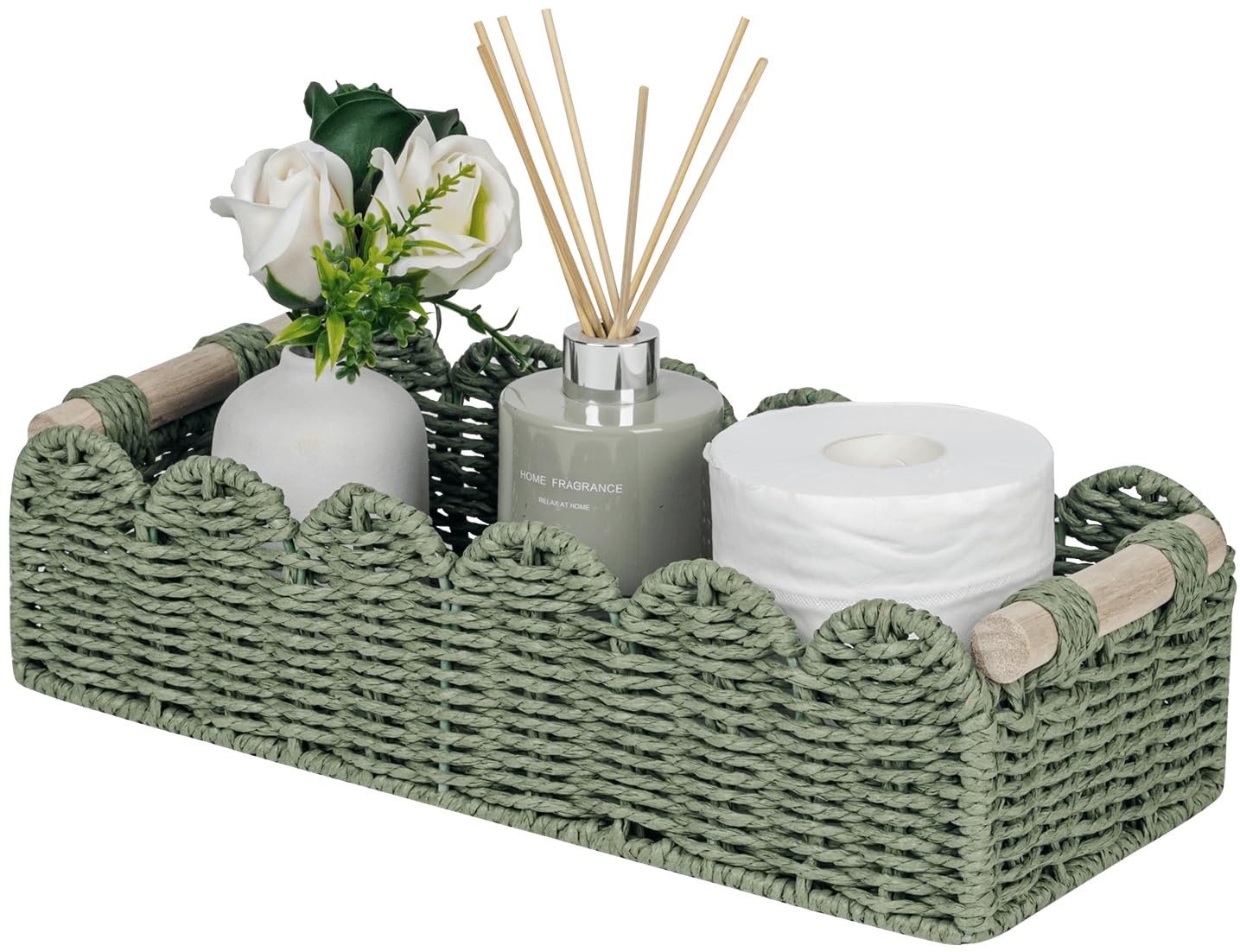 Storage Basket Scalloped Edge Home Decor Green Basket, Living Room Cozy Decor...