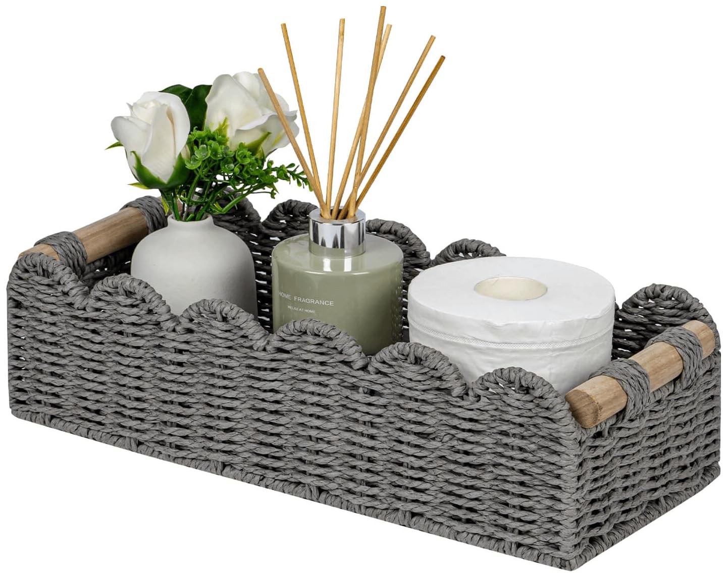 Scalloped Edge Storage Basket, Living Room Home Cozy Decor Basket, Rope Small...