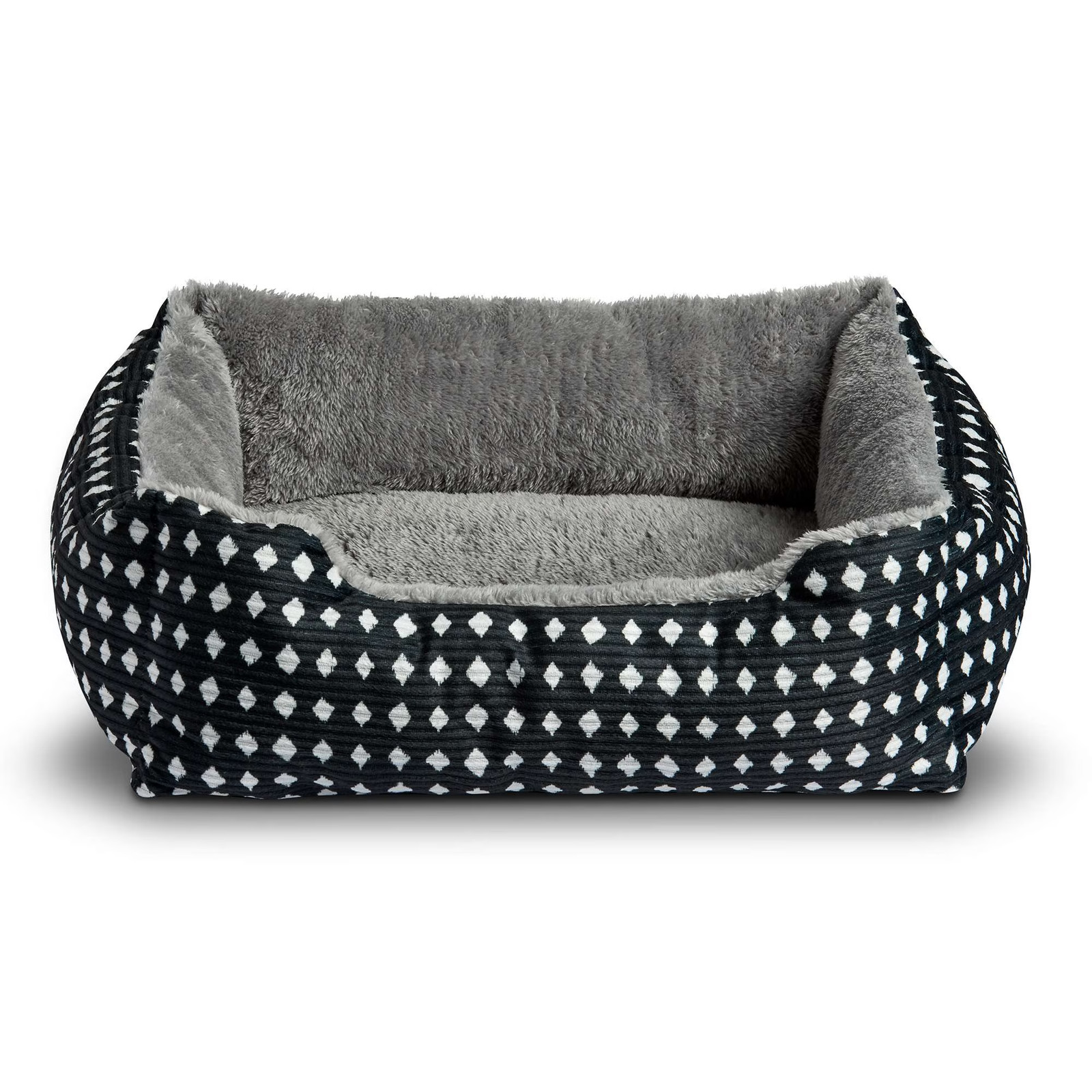 Vibrant Life Dog & Cat Bed, Plush Cuddler, Portable, Black & White Diamonds, 19"
