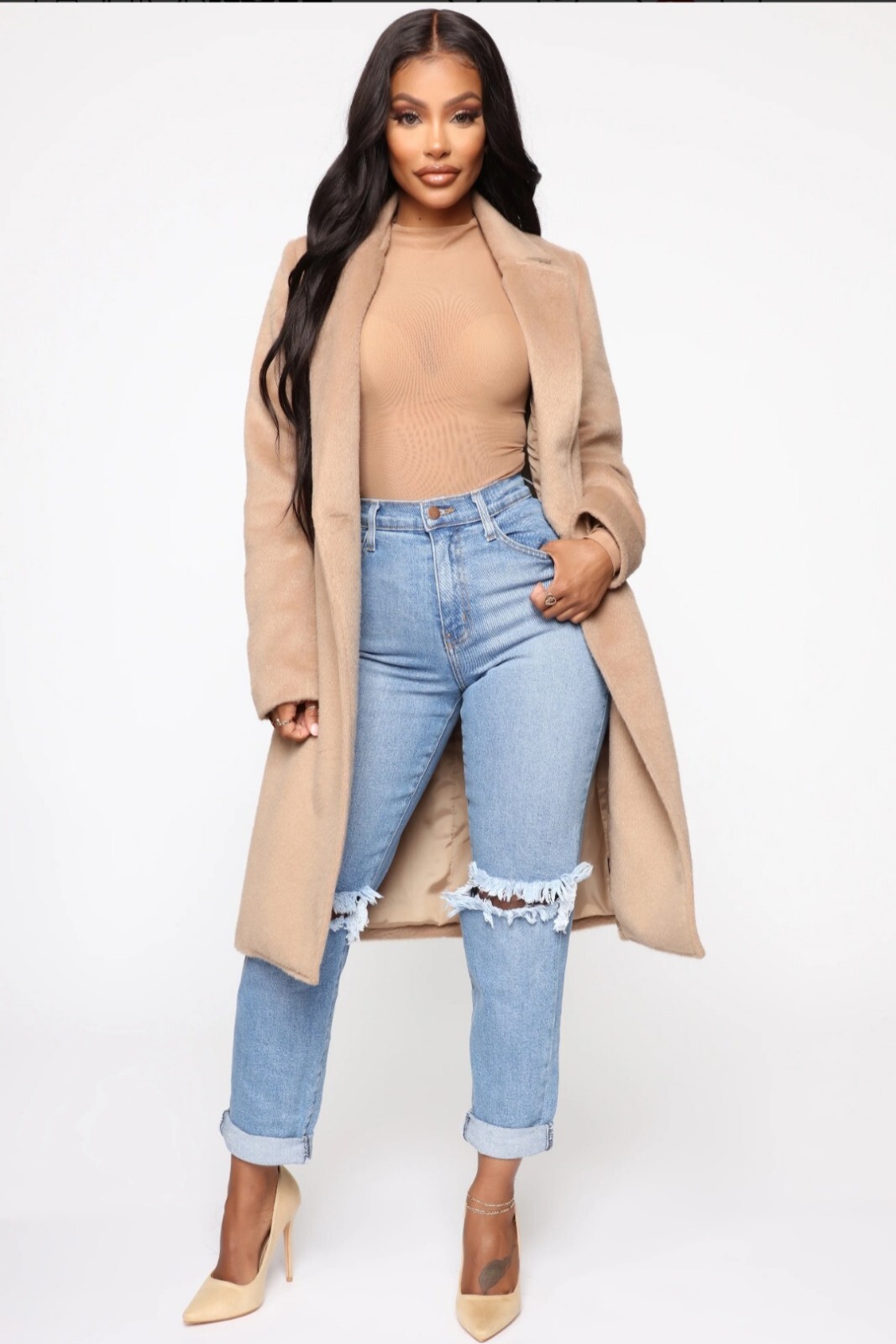 Womens Stylish Fashion Nova Taupe Long Coat Button Large NWT