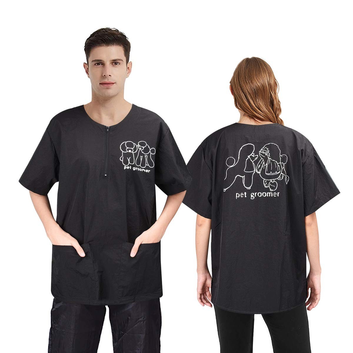 Short Sleeves Pet Grooming Smock, M Size, Anti-Static Dog Grooming Work Cloth