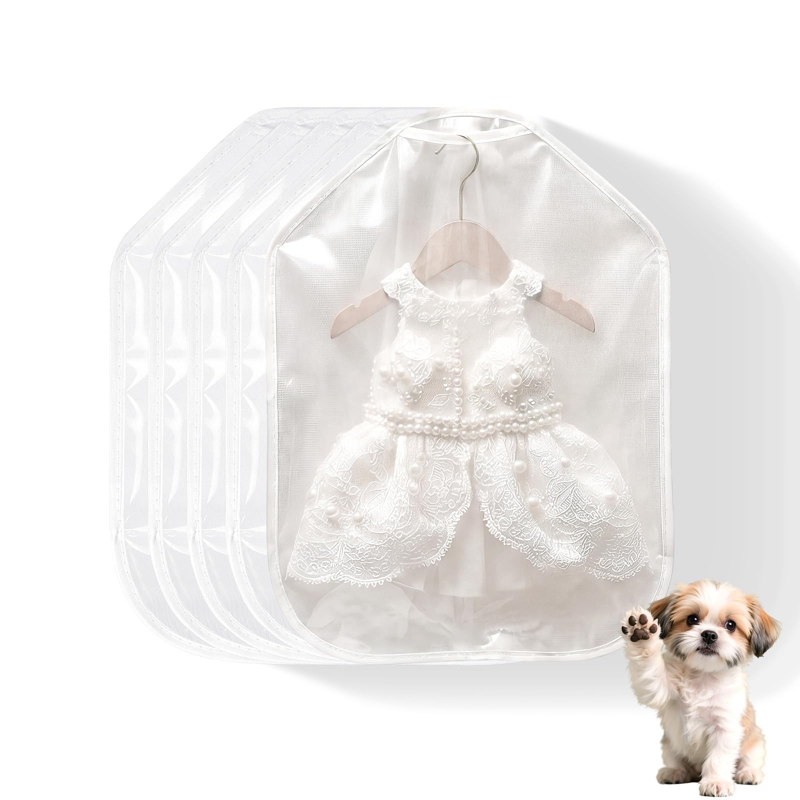 [5 Pack] Pet Clothes Storage Bags - 10"x14" Breathable Dog Garment Protectors...