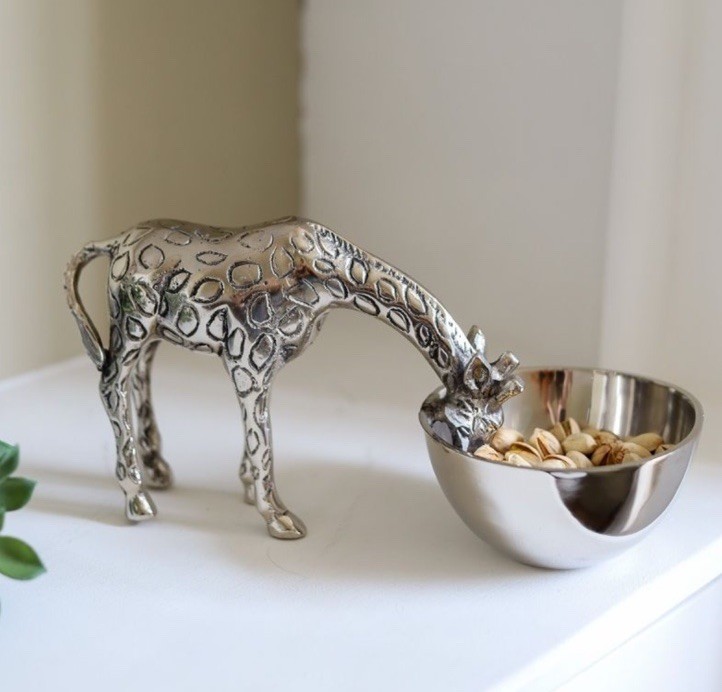 GIRAFFE Stainless Steel 5.5”x 12”CENTERPIECE BOWL FIGURINE/NWT