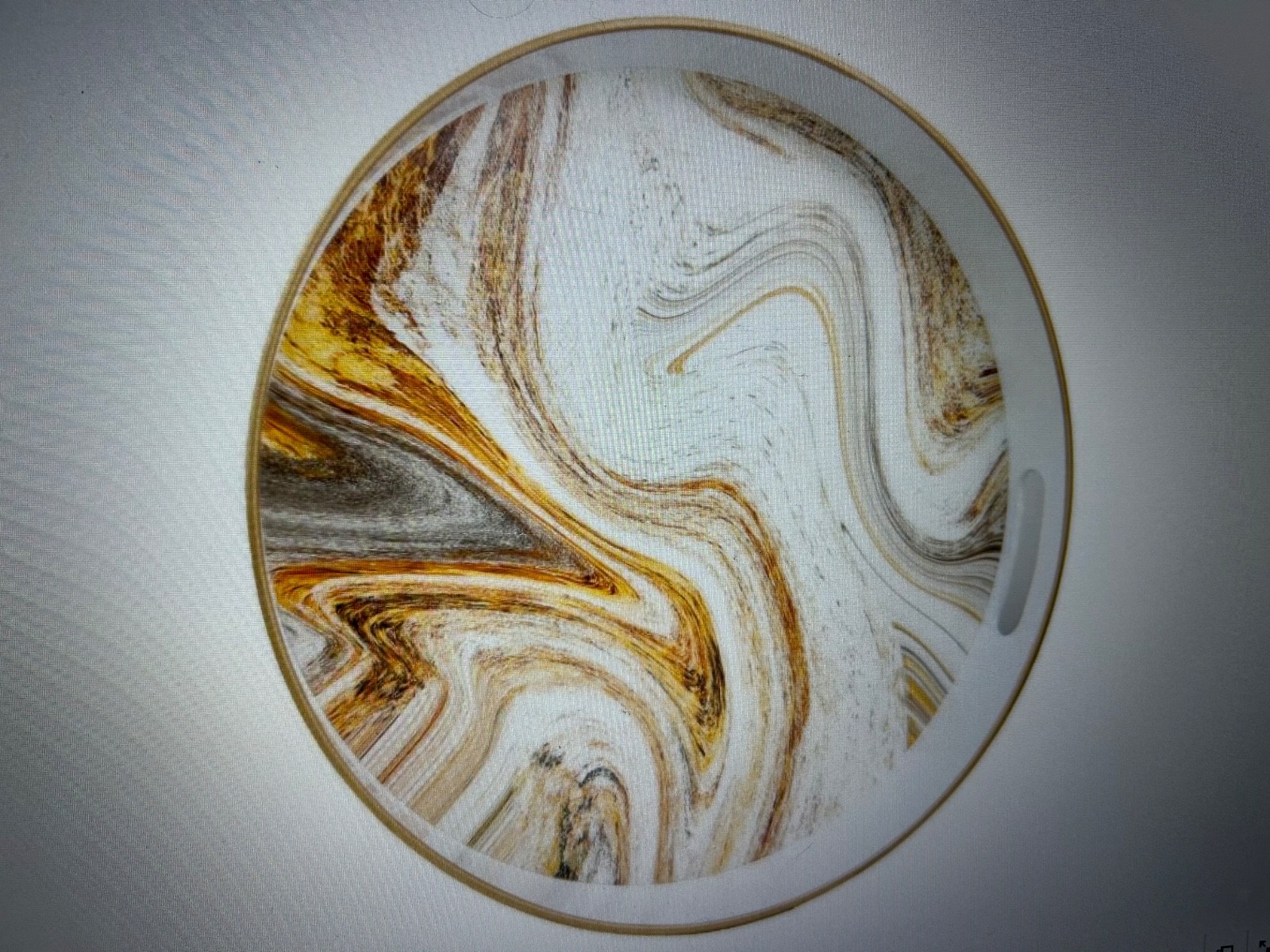 Round White Marbling Decorative Tray 13" Handle Plastic Serving Modern Decor