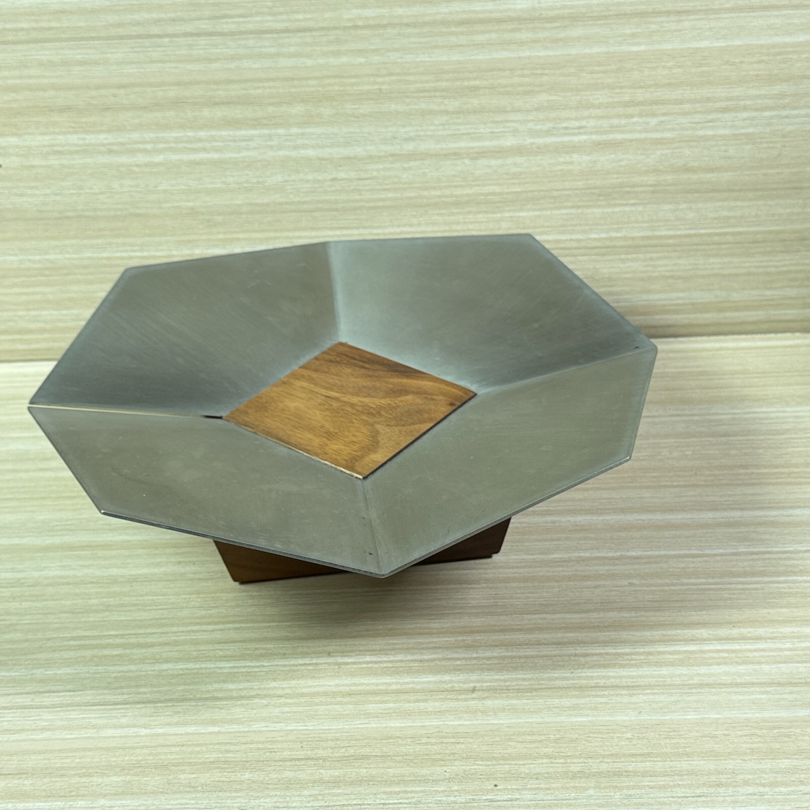 City Joinery Modern Hexagon Metal Wood Bowl Centerpiece Decor 10in Minimalist