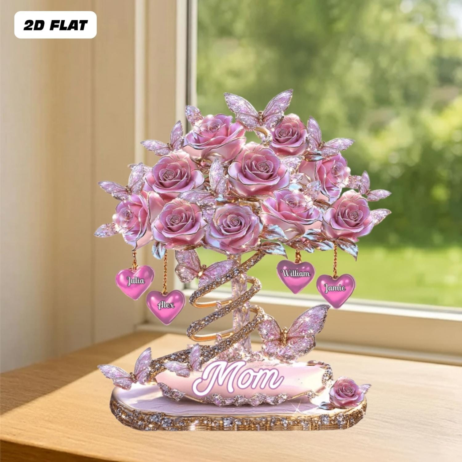 Personalized Best Mom Ever 2D Flat Plaque, Custom Heart Tree Mother’s Day Gift