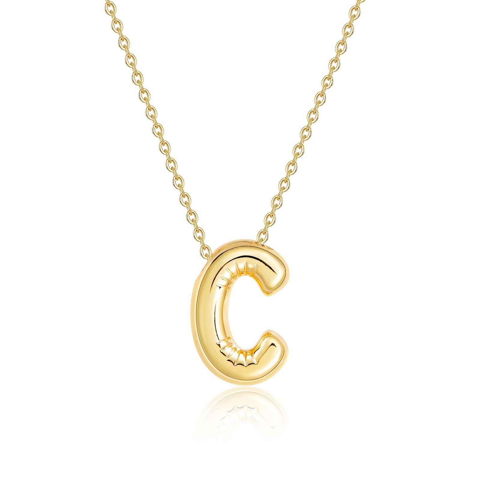 Gold Plated Initial Letter Necklace Bubble Pendant A-Z Personalized Gift Women 