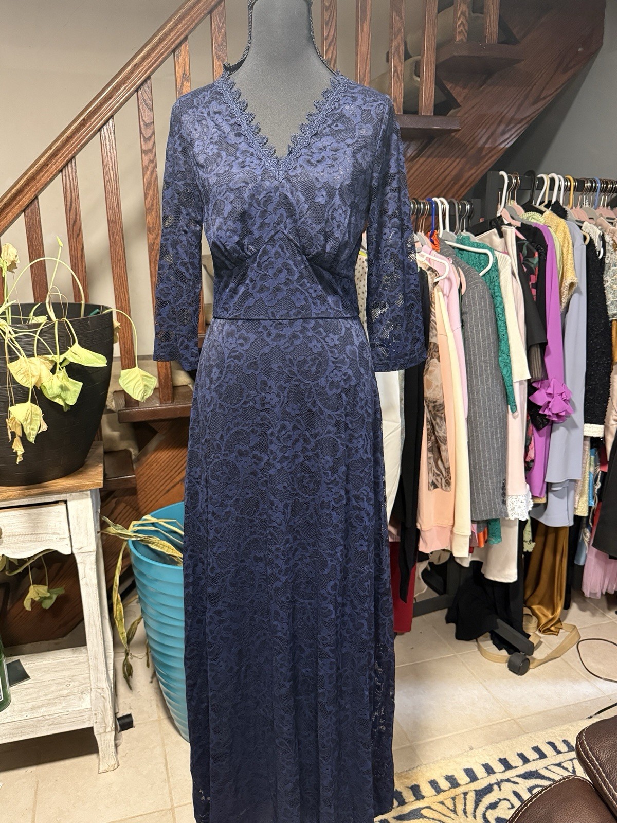 Elegant Navy Blue Lace Maxi Dress | Romantic Soft Lace Evening Dress Feminine