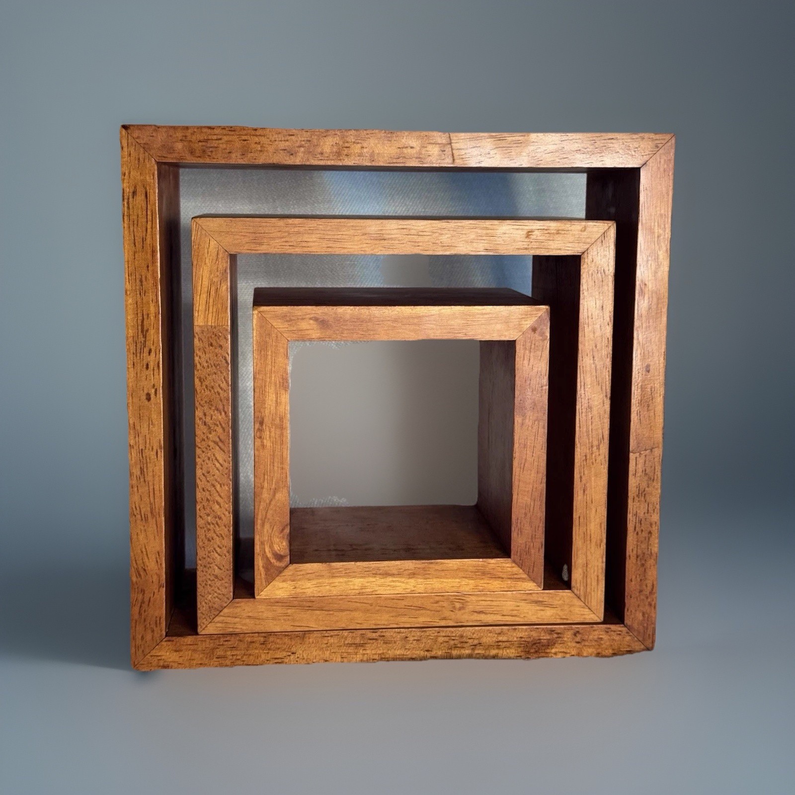Set of 3 ~ Floating Wood Wall Shelves ~ Cubes 5” 7” & 9” ~ Display Art