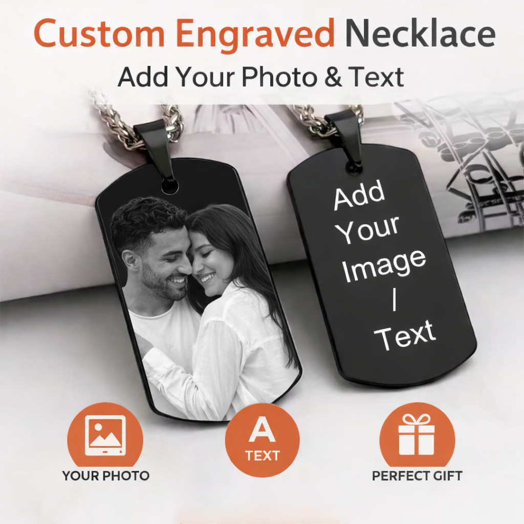 Stainless Steel Personalized Photo Text Engraving Custom Dog Tag Necklace