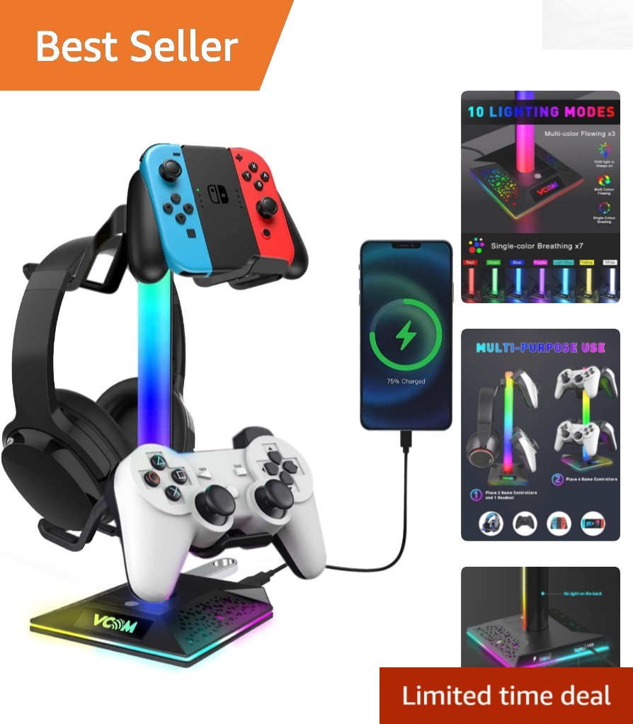 Ultimate RGB Gaming Headphone Stand with USB Ports for All Accessories