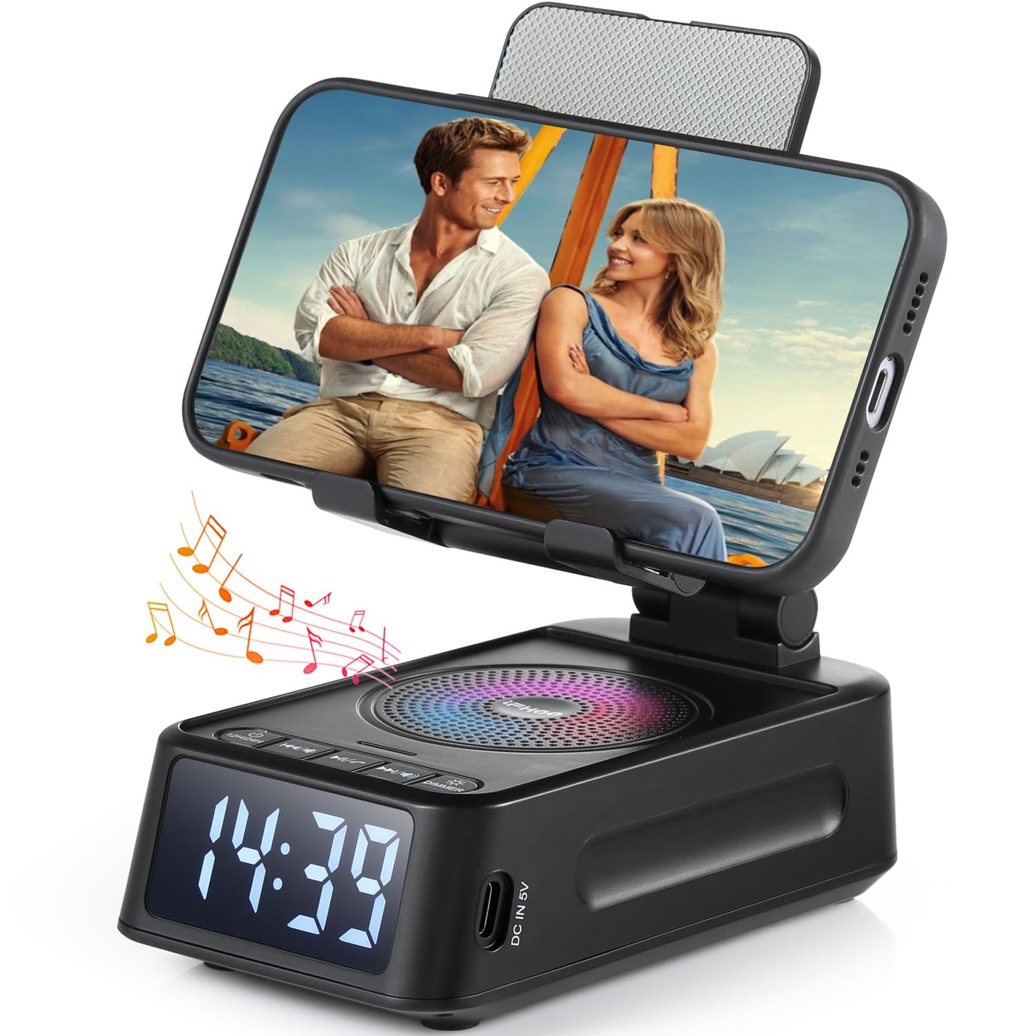 Bluetooth Speaker Phone Stand, Clock, Gifts for Men, Women, Cool Tech Gadget