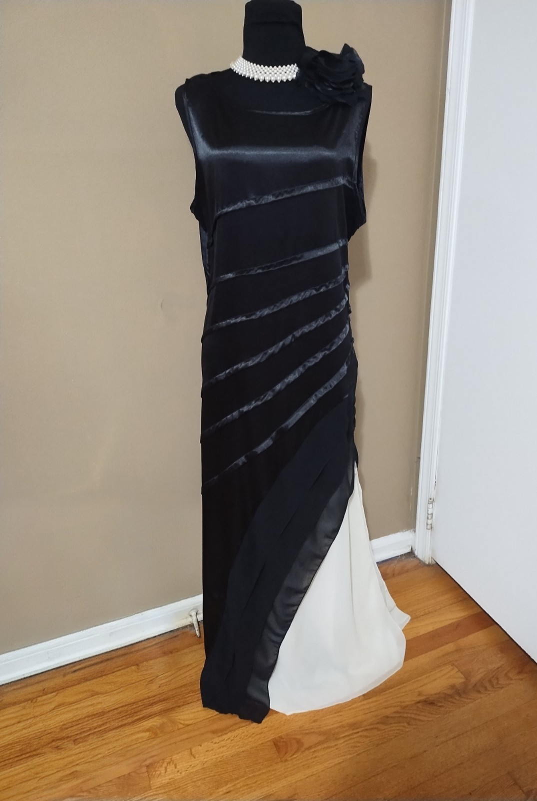 Amazing Formal Two Tone Black Satin Evening Gown Full Length Sz 14-16 (XXL)