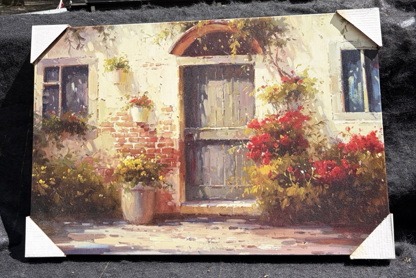Canvas Wall Art Featuring Italian Villa w/Arched Door & Flowers (NEW) 24”H x36”L