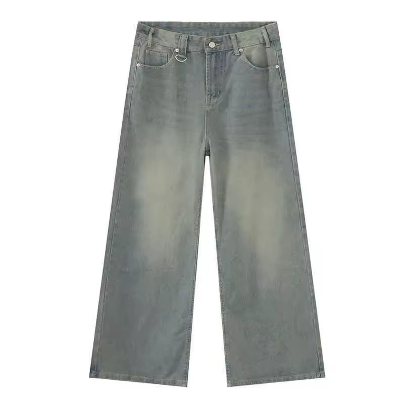 Baggy Grey Washed Denim Jeans - Y2K Goth Grunge Skater Pants - Size 32W