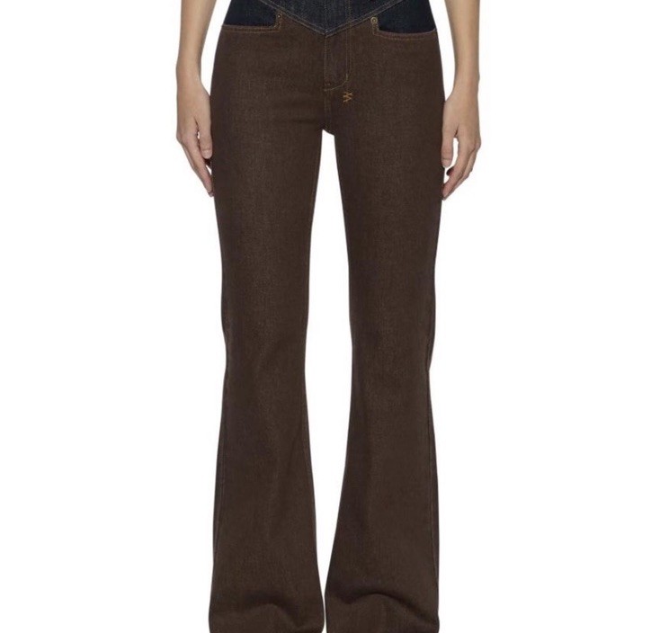 We The Free Brown Denim Bootcut Jeans Patch Accents Women's Streetwear