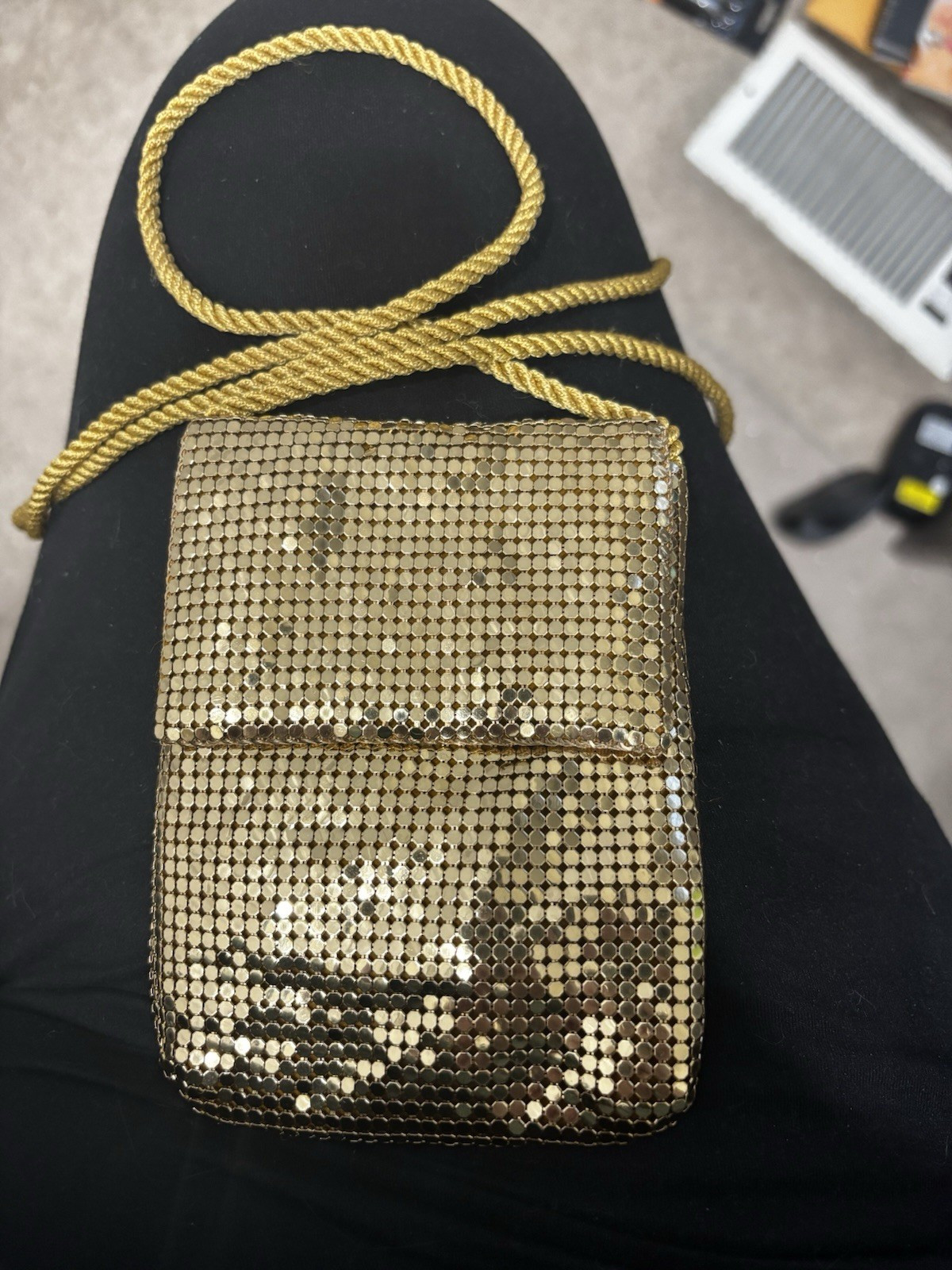 Vintage Gold Tone Metal Mesh Mini Shoulder Bag Evening Purse Formal