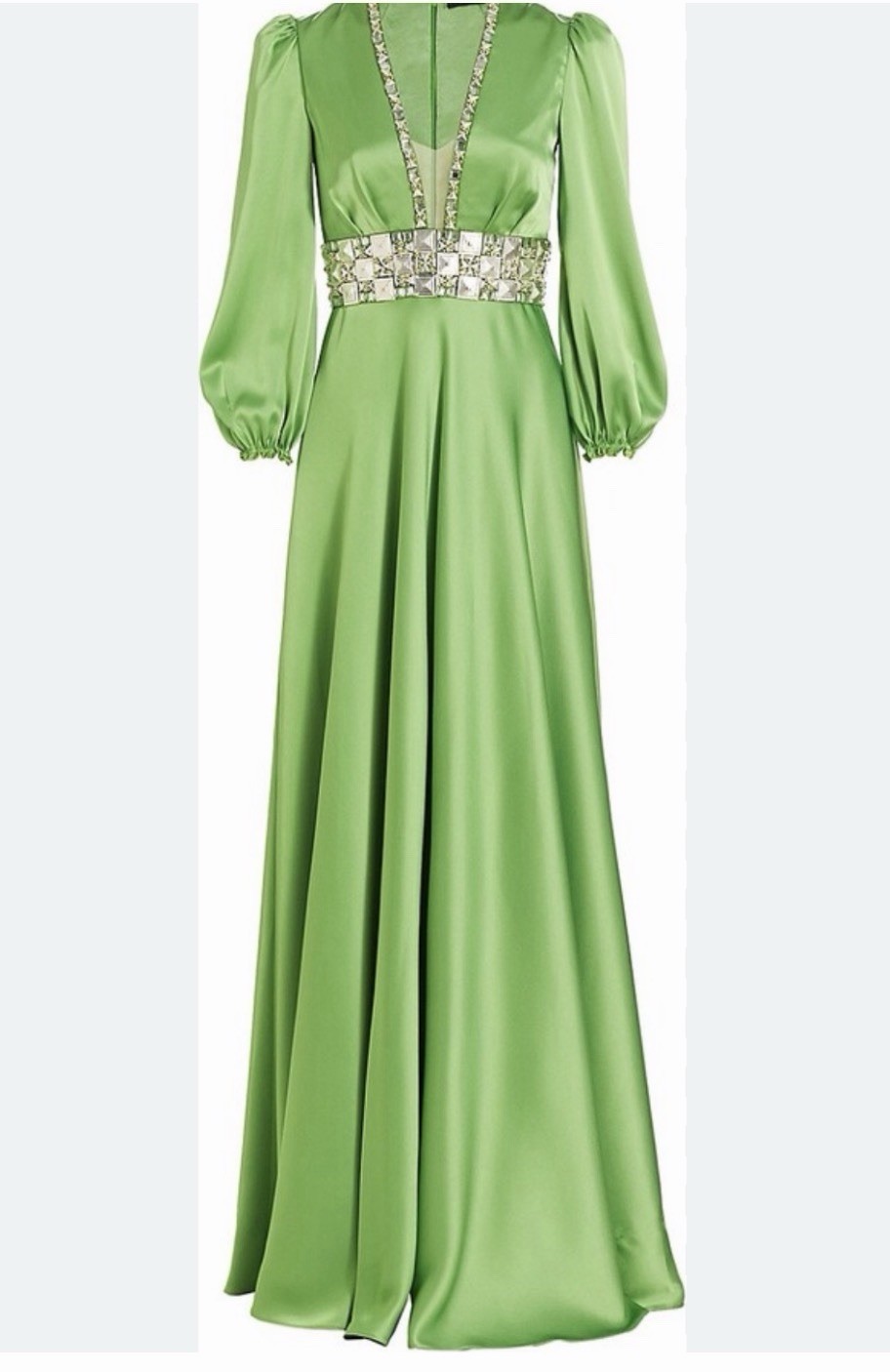 Jenny Packham Merida Beaded Satin Gown Green Look 3 Fall 2022 Formal Luxury Sz 8
