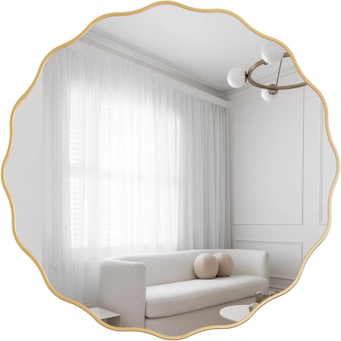 24" Gold Scalloped Round Mirror - Modern Wall Decor for Any Room